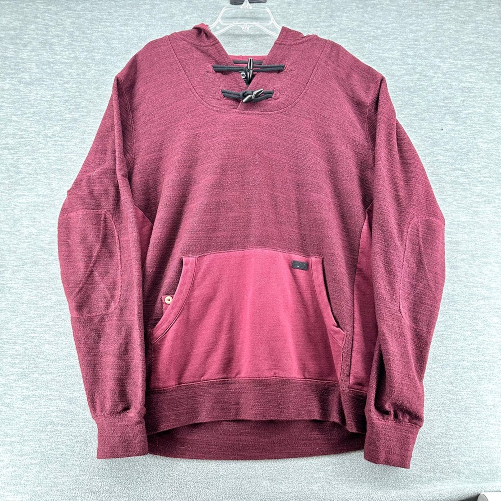 Billabong Hoodie Men XL Burgundy Marled Toggle Pullover Baja Surf Elbow Patches